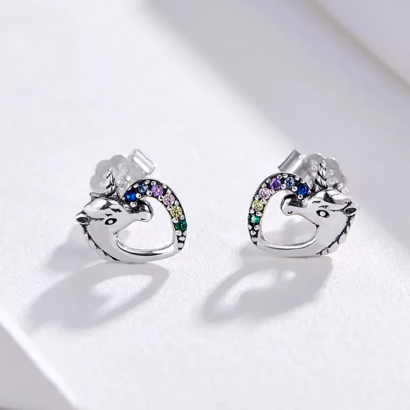 (imagen para) Pendientes de unicornio de plata estilo Pandora - SCE611 - Ver 2
