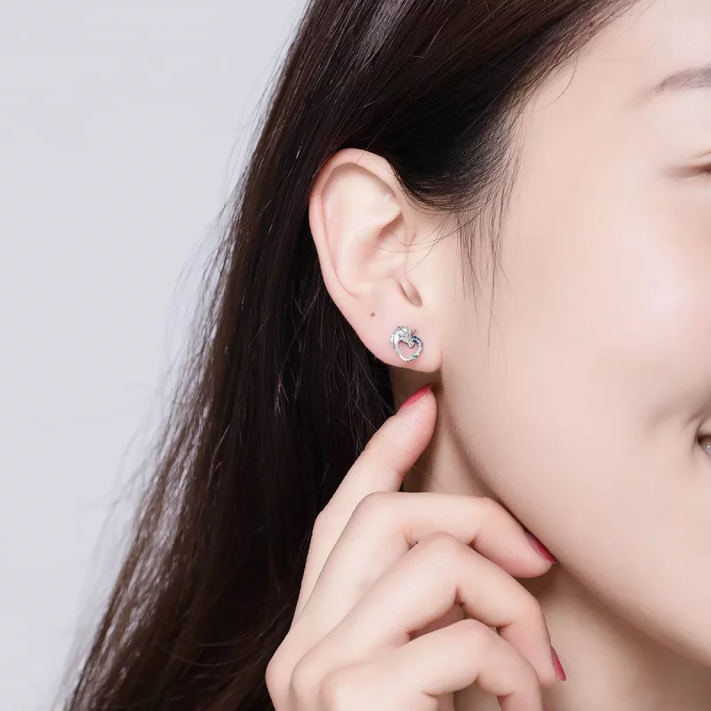 (imagen para) Pendientes de unicornio de plata estilo Pandora - SCE611 - Ver 4