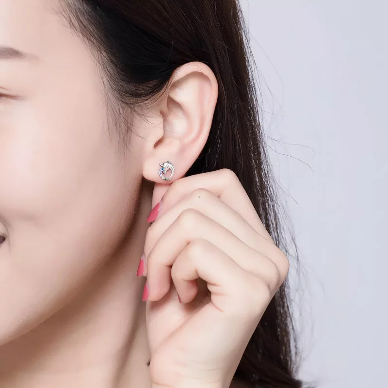 (imagen para) Pendientes de unicornio de plata estilo Pandora - SCE611 - Ver 6