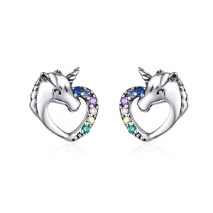 (imagen para) Pendientes de unicornio de plata estilo Pandora - SCE611