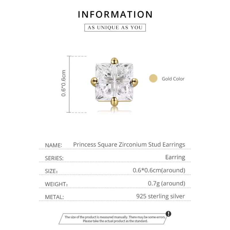 (imagen para) Pendientes estilo Pandora chapados en oro de 18 quilates con circonio cuadrado p - Ver 2