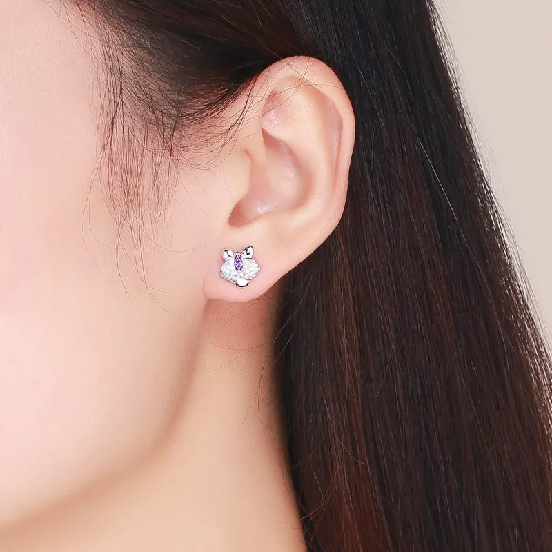 (imagen para) Pendientes estilo Pandora de plata con forma de orquídea y mariposa - BSE036 - Ver 5