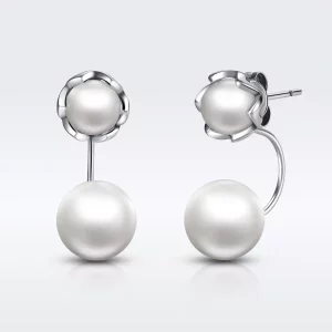 (imagen para) Pendientes estilo Pandora de plata con perlas - SCE002