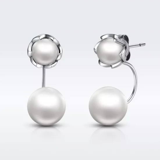 (imagen para) Pendientes estilo Pandora de plata con perlas - SCE002