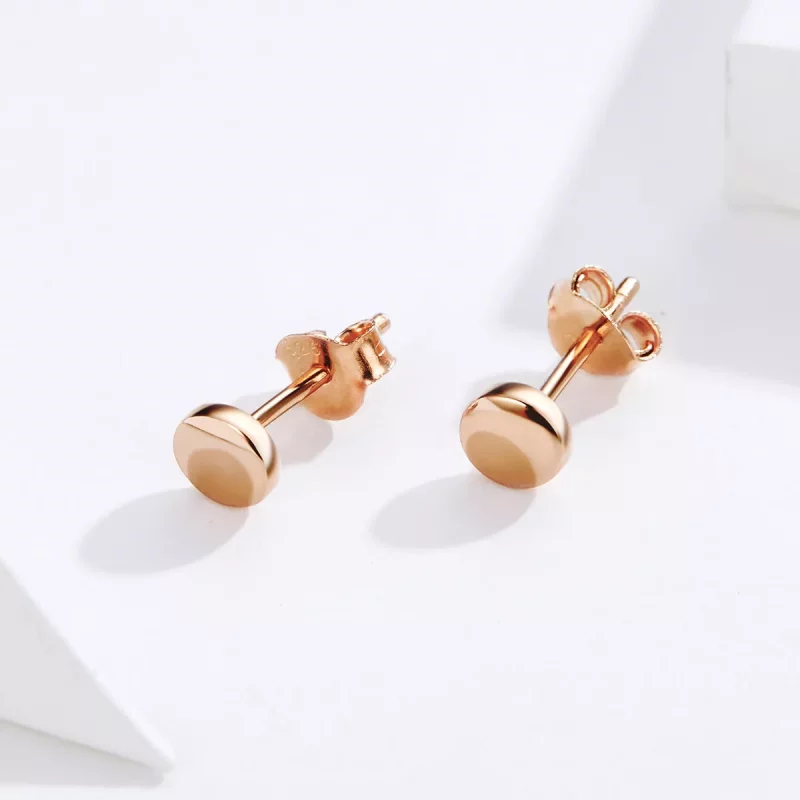 (imagen para) Pendientes estilo Pandora en oro rosa con forma de frijol simple - SCE705-C - Ver 2