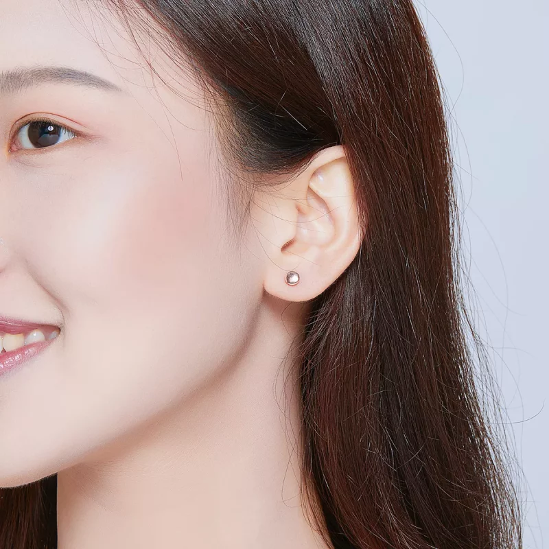 (imagen para) Pendientes estilo Pandora en oro rosa con forma de frijol simple - SCE705-C - Ver 8