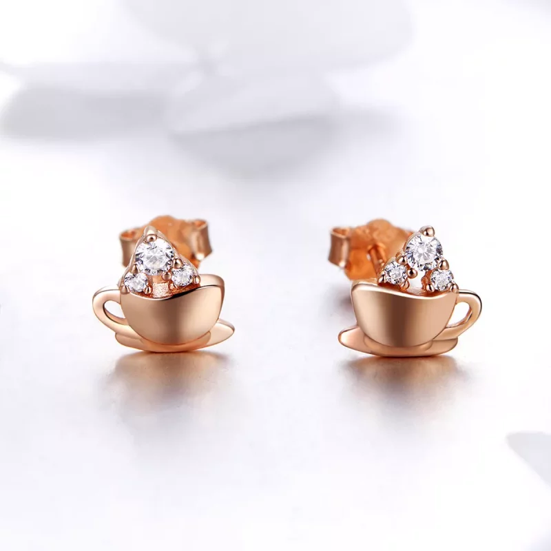 (imagen para) Pendientes estilo Pandora en tono oro rosa para la tarde del café - SCE592 - Ver 2