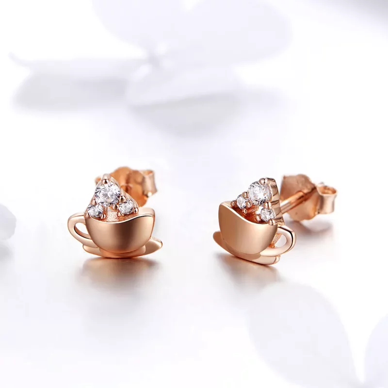 (imagen para) Pendientes estilo Pandora en tono oro rosa para la tarde del café - SCE592 - Ver 3