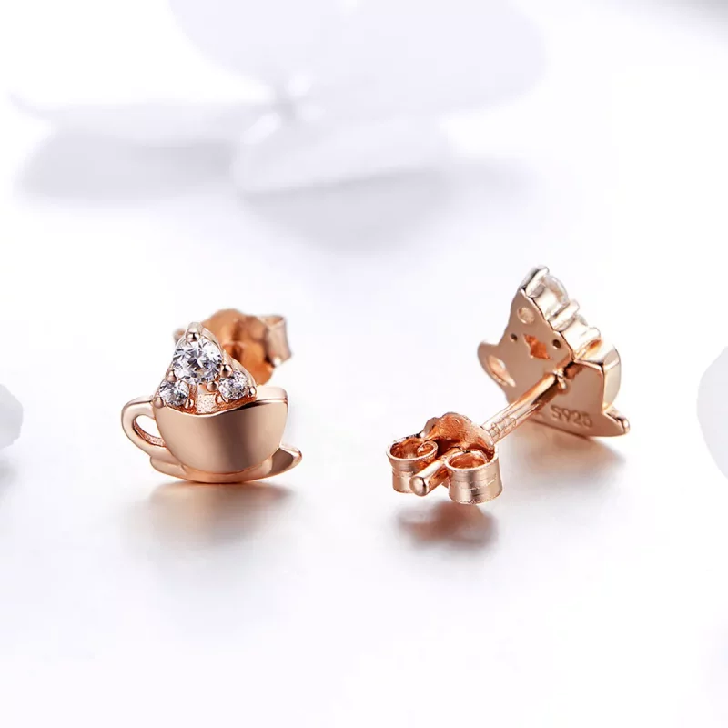 (imagen para) Pendientes estilo Pandora en tono oro rosa para la tarde del café - SCE592 - Ver 4