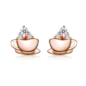 (imagen para) Pendientes estilo Pandora en tono oro rosa para la tarde del café - SCE592