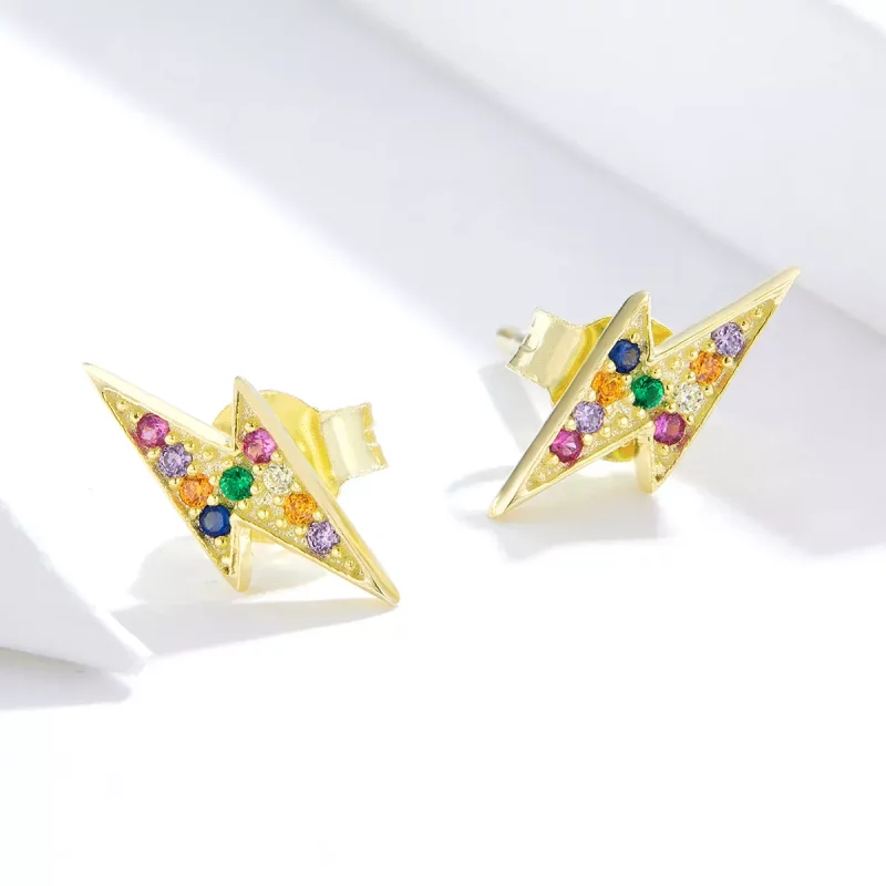 (imagen para) Pendientes tipo relámpago chapados en oro de 18 quilates estilo Pandora - SCE806 - Ver 2