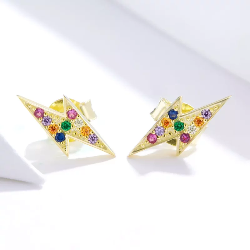(imagen para) Pendientes tipo relámpago chapados en oro de 18 quilates estilo Pandora - SCE806 - Ver 4