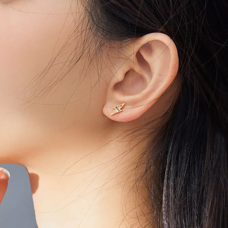 (imagen para) Pendientes tipo relámpago chapados en oro de 18 quilates estilo Pandora - SCE806 - Ver 6