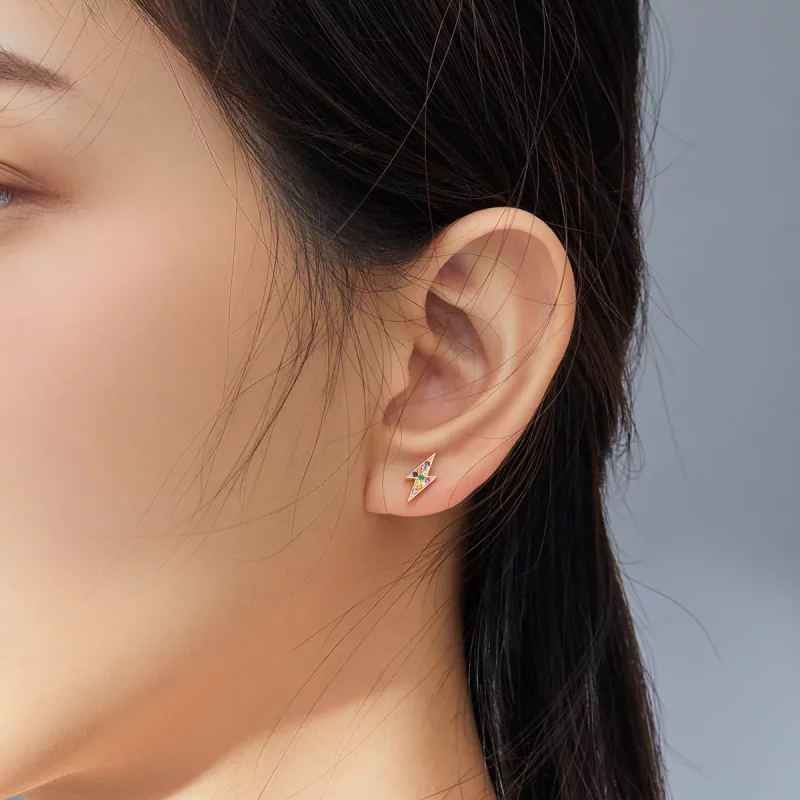 (imagen para) Pendientes tipo relámpago chapados en oro de 18 quilates estilo Pandora - SCE806 - Ver 7