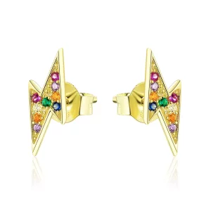(imagen para) Pendientes tipo relámpago chapados en oro de 18 quilates estilo Pandora - SCE806