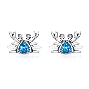 (imagen para) son aretes de perno estilo Pandora en forma de cangrejo pequeño y lindos en plata - SCE413