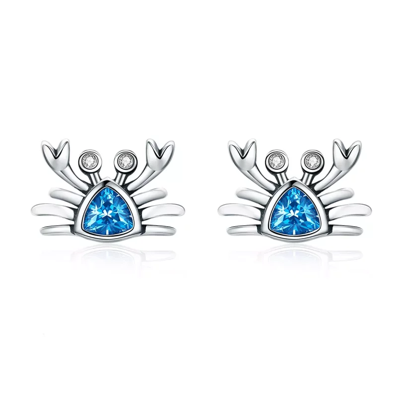 (imagen para) son aretes de perno estilo Pandora en forma de cangrejo pequeño y lindos en plata - SCE413