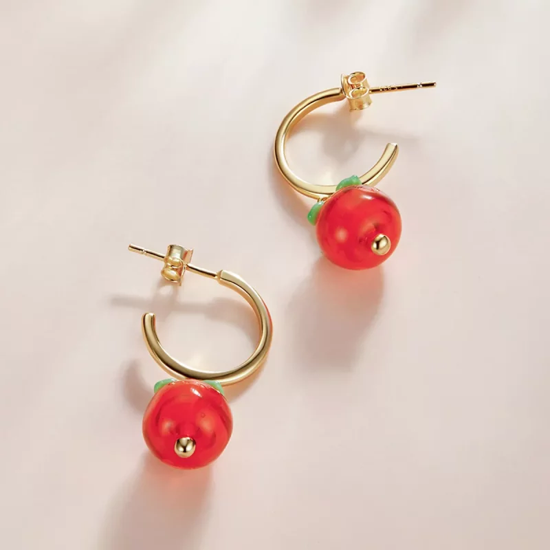 (imagen para) Aretes colgantes de vidrio en estilo Pandora con diseño de caqui - SCE1212 - Ver 2