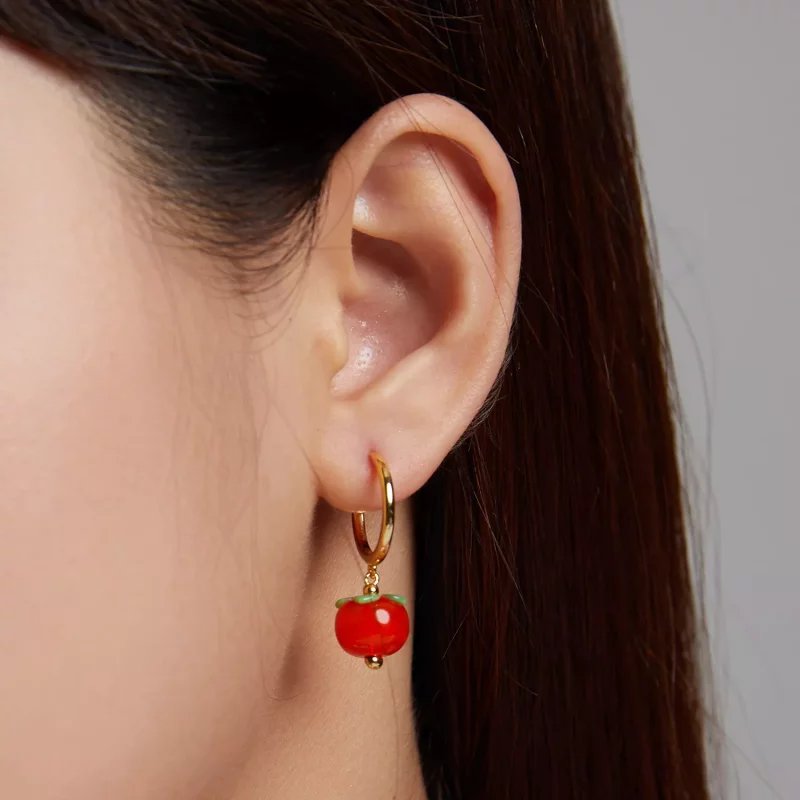 (imagen para) Aretes colgantes de vidrio en estilo Pandora con diseño de caqui - SCE1212 - Ver 3