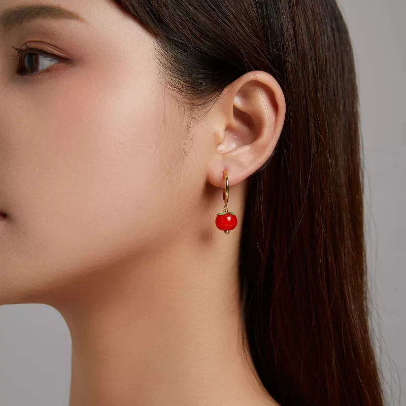 (imagen para) Aretes colgantes de vidrio en estilo Pandora con diseño de caqui - SCE1212 - Ver 4