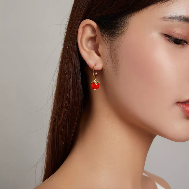 (imagen para) Aretes colgantes de vidrio en estilo Pandora con diseño de caqui - SCE1212 - Ver 5