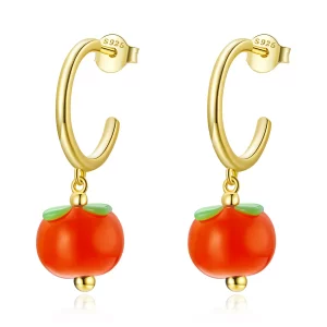 (imagen para) Aretes colgantes de vidrio en estilo Pandora con diseño de caqui - SCE1212