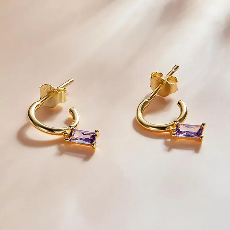 (imagen para) Estilo Pandora Brillante Circonio Cúbico - Pendientes Colgantes Violeta - SCE124 - Ver 2