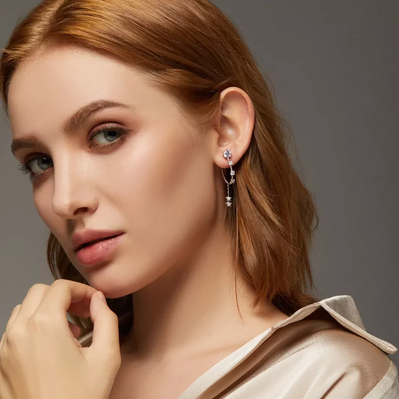 (imagen para) Estilo Pandora Brillantes Pendientes Colgantes - BSE310 - Ver 6