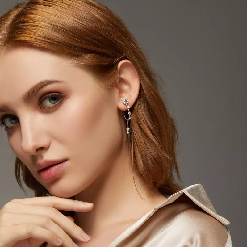(imagen para) Estilo Pandora Brillantes Pendientes Colgantes - BSE310 - Ver 9