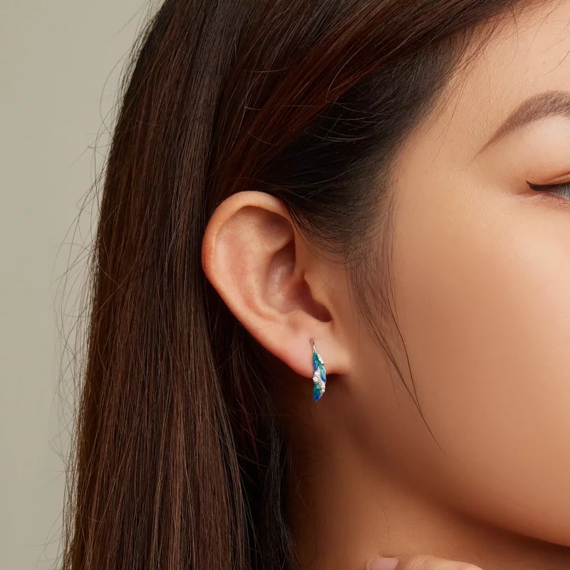 (imagen para) Estilo Pandora, deslumbrantes pendientes colgantes de pluma azul - BSE707 - Ver 4