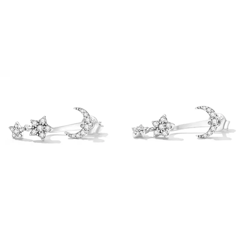 (imagen para) Estilo Pandora Exquisitos Pendientes Colgantes de Estrella y Luna - SCE1395 - Ver 2