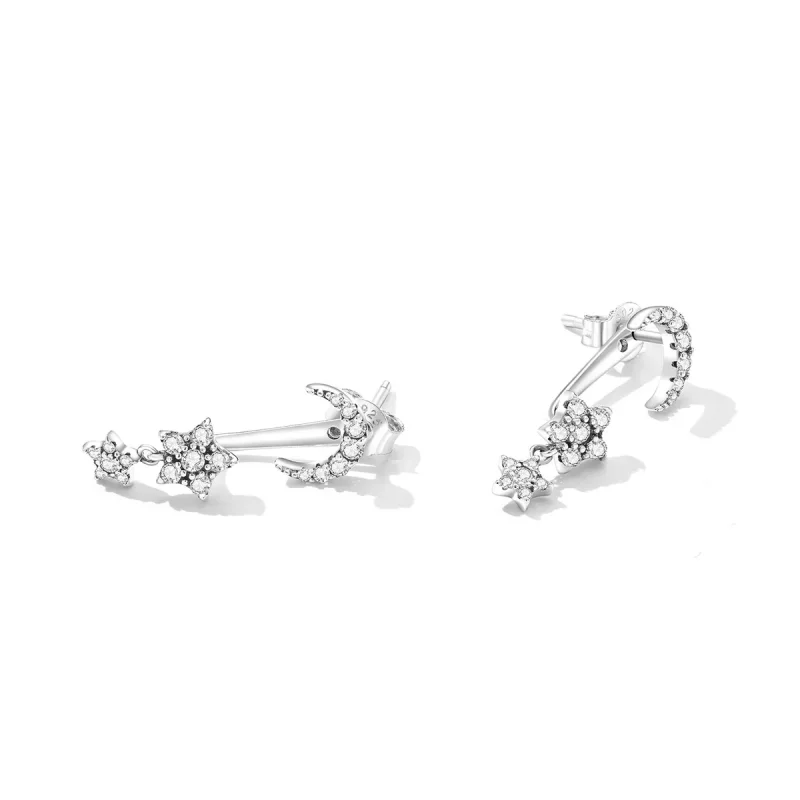 (imagen para) Estilo Pandora Exquisitos Pendientes Colgantes de Estrella y Luna - SCE1395 - Ver 3