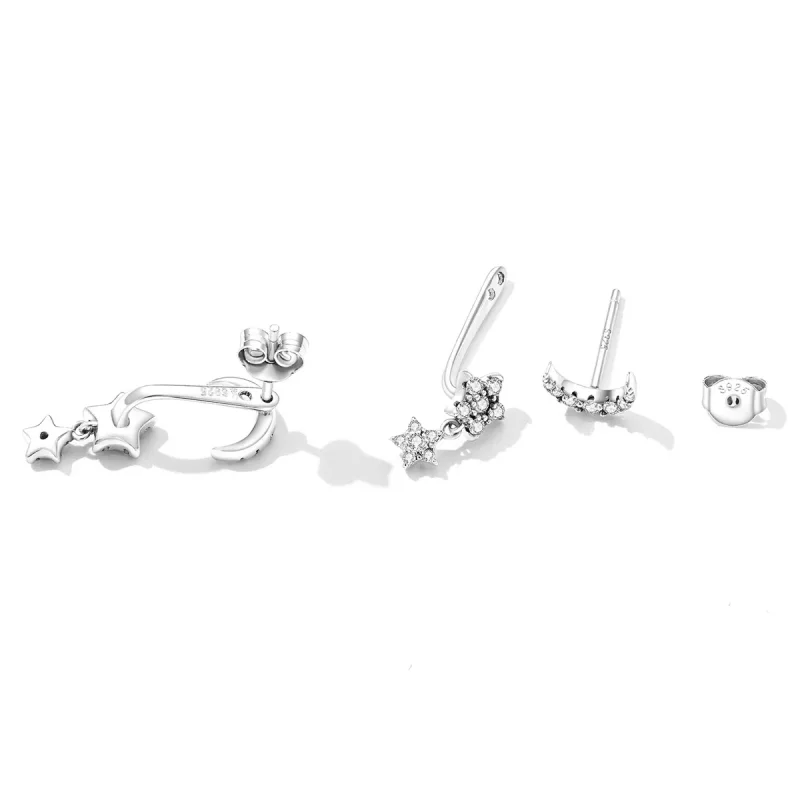 (imagen para) Estilo Pandora Exquisitos Pendientes Colgantes de Estrella y Luna - SCE1395 - Ver 4
