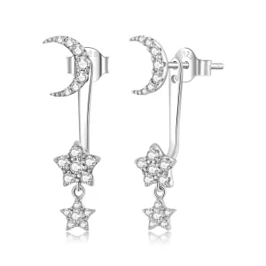 (imagen para) Estilo Pandora Exquisitos Pendientes Colgantes de Estrella y Luna - SCE1395