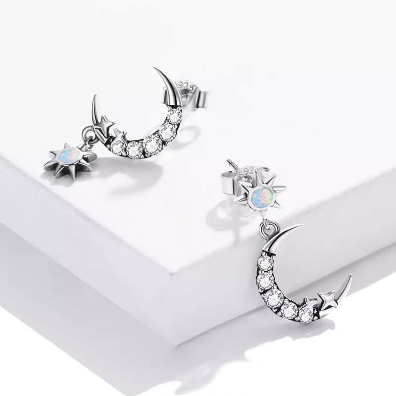 (imagen para) Estilo Pandora Lleva Estrellas y Lleva Luna Pendientes Colgantes - SCE1239 - Ver 3
