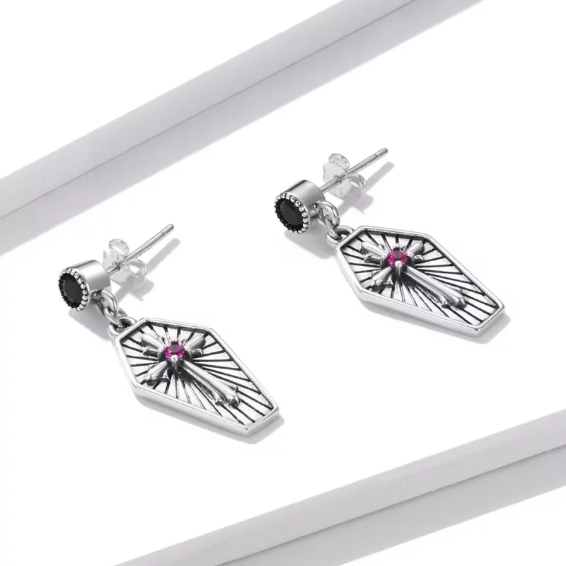 (imagen para) Estilo Pandora Misterio Cruz Aretes Colgantes - BSE536 - Ver 2