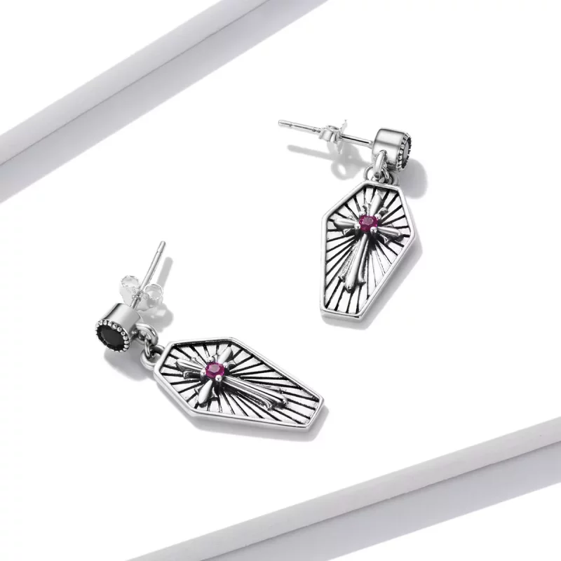 (imagen para) Estilo Pandora Misterio Cruz Aretes Colgantes - BSE536 - Ver 3