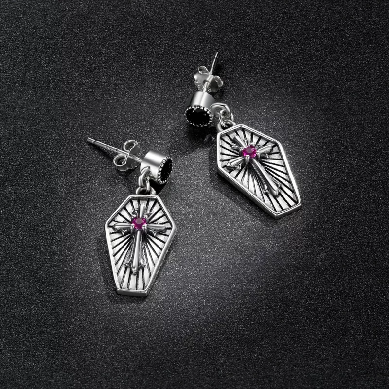 (imagen para) Estilo Pandora Misterio Cruz Aretes Colgantes - BSE536 - Ver 5
