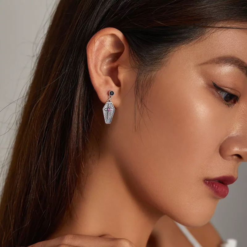 (imagen para) Estilo Pandora Misterio Cruz Aretes Colgantes - BSE536 - Ver 6