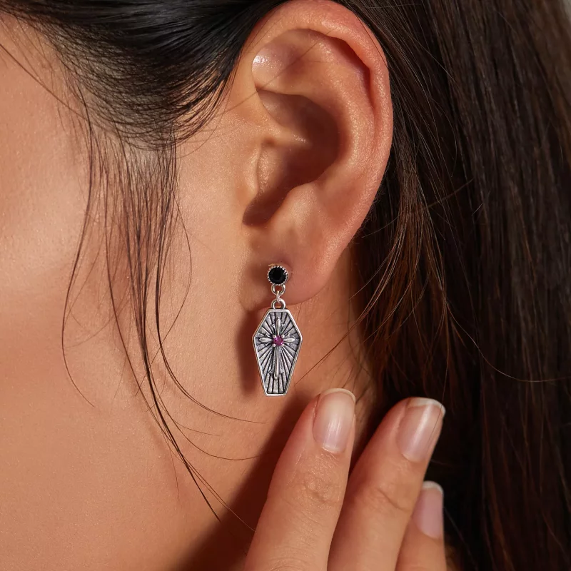 (imagen para) Estilo Pandora Misterio Cruz Aretes Colgantes - BSE536 - Ver 7