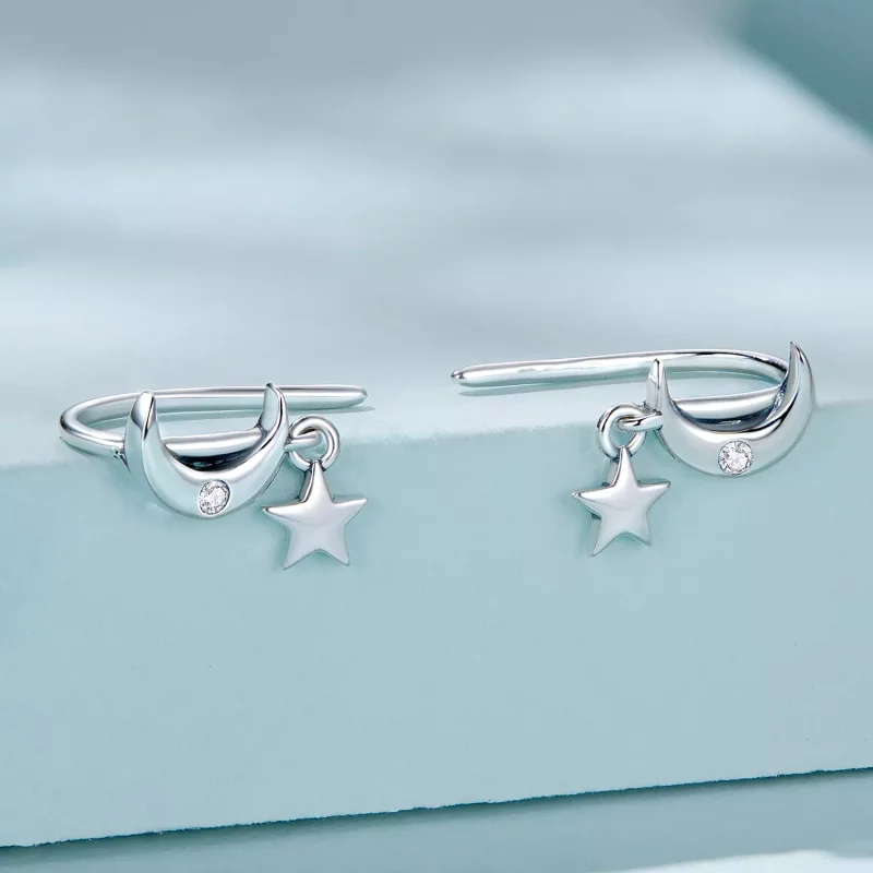 (imagen para) Estilo Pandora - Pendientes colgantes Luna y Estrellas - SCE1500 - Ver 2