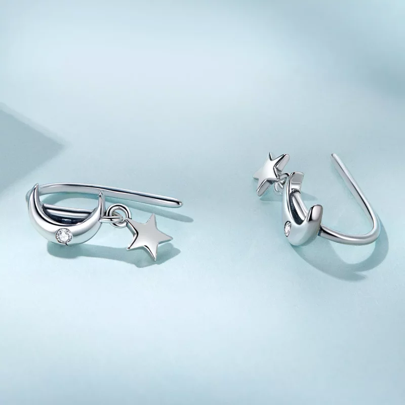 (imagen para) Estilo Pandora - Pendientes colgantes Luna y Estrellas - SCE1500 - Ver 3