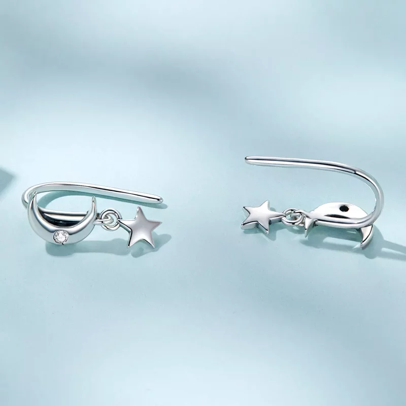 (imagen para) Estilo Pandora - Pendientes colgantes Luna y Estrellas - SCE1500 - Ver 4