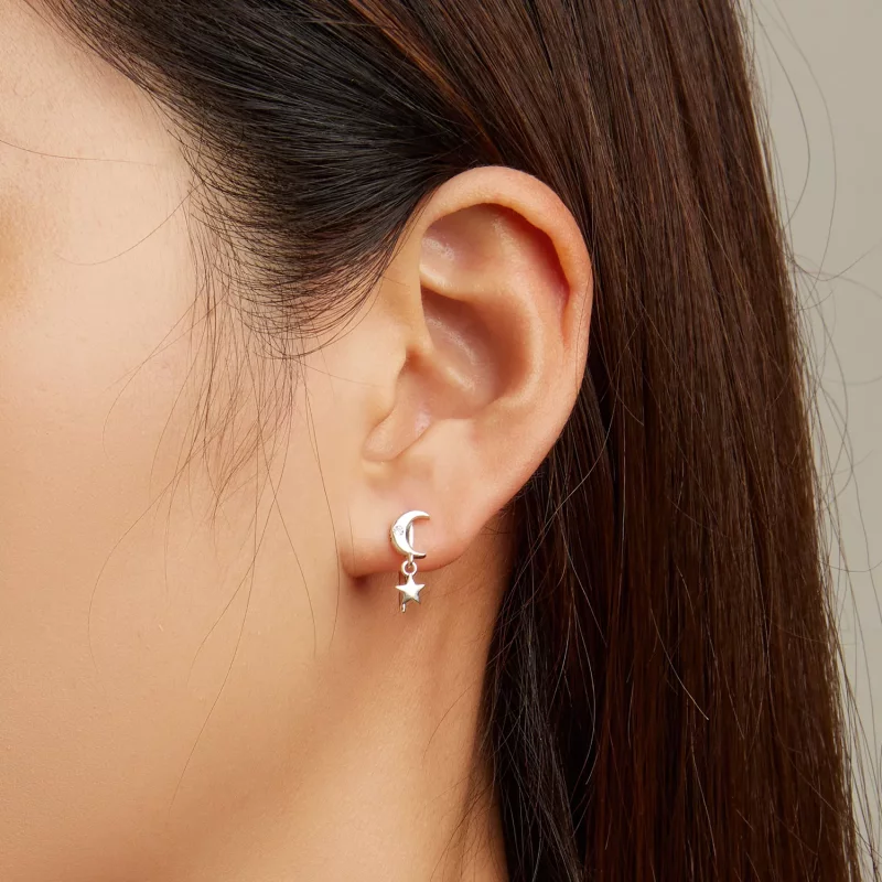 (imagen para) Estilo Pandora - Pendientes colgantes Luna y Estrellas - SCE1500 - Ver 5
