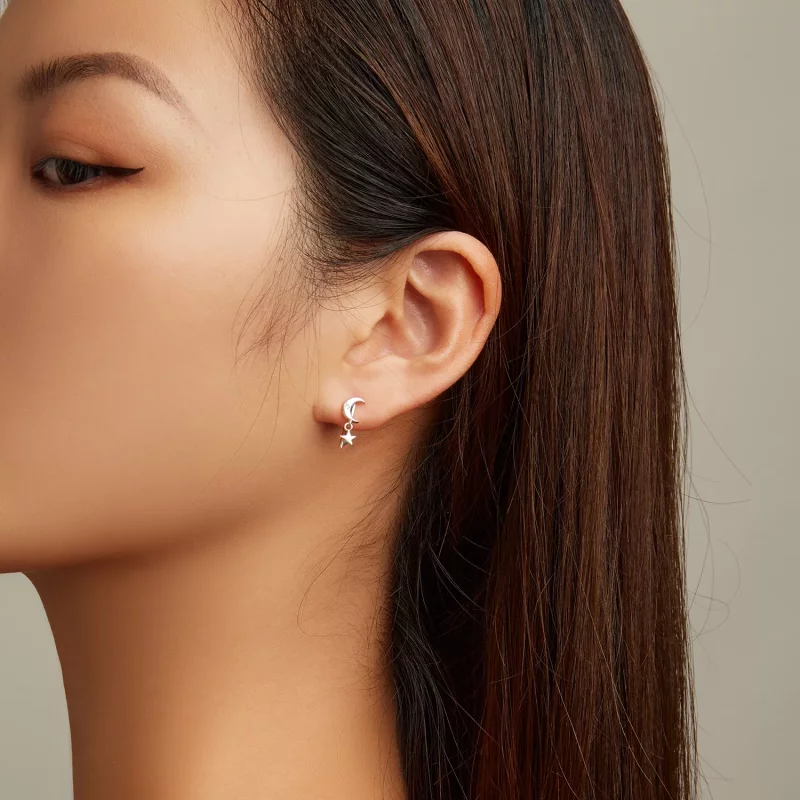 (imagen para) Estilo Pandora - Pendientes colgantes Luna y Estrellas - SCE1500 - Ver 6