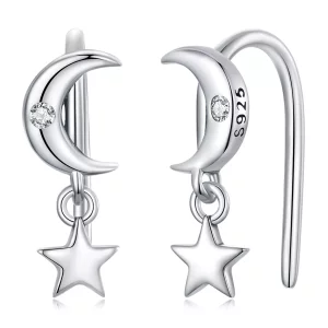 (imagen para) Estilo Pandora - Pendientes colgantes Luna y Estrellas - SCE1500