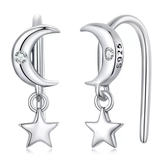 (imagen para) Estilo Pandora - Pendientes colgantes Luna y Estrellas - SCE1500