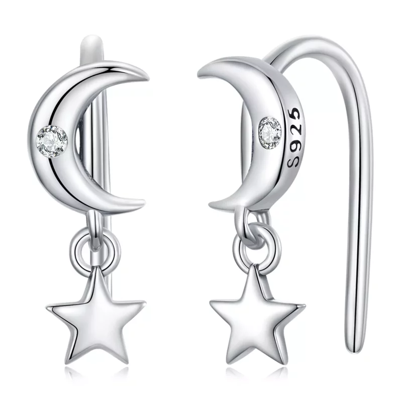 (imagen para) Estilo Pandora - Pendientes colgantes Luna y Estrellas - SCE1500