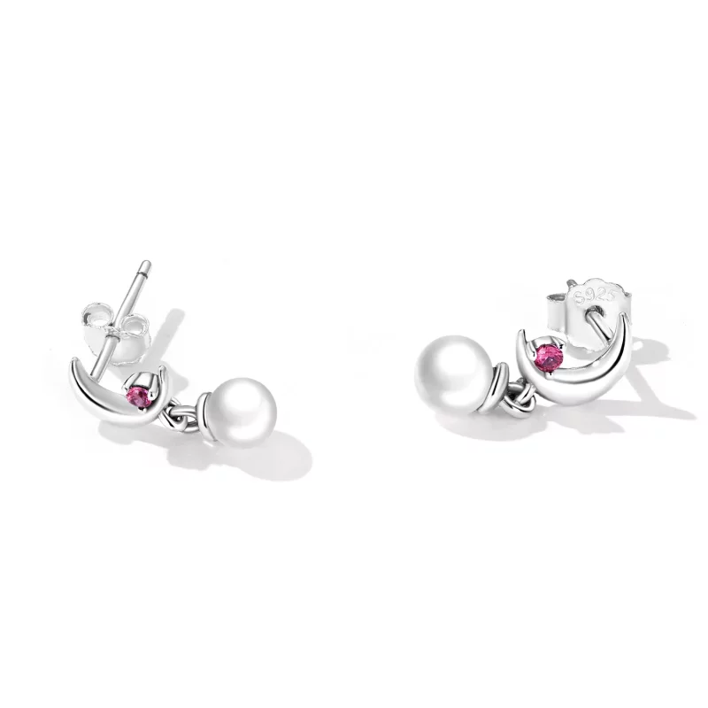 (imagen para) Pendientes colgantes con estilo de Pandora con luna de perlas - SCE1430 - Ver 2