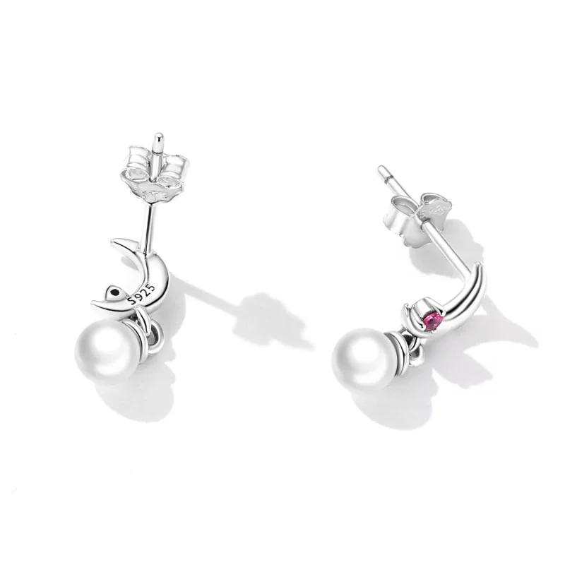 (imagen para) Pendientes colgantes con estilo de Pandora con luna de perlas - SCE1430 - Ver 3